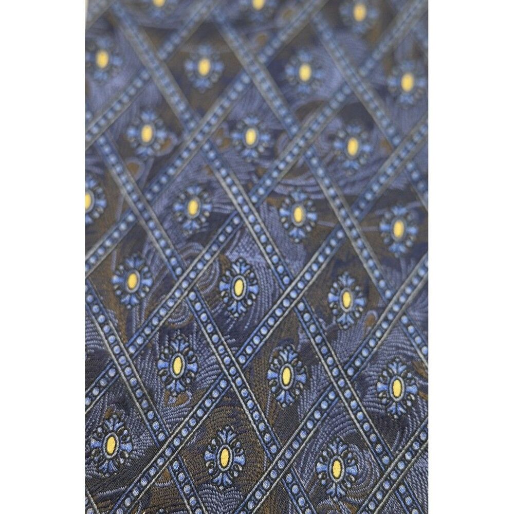 Robert Talbott Seven Fold Silk Tie Blue Geometric Diamond Floral Hand Sewn Italy
